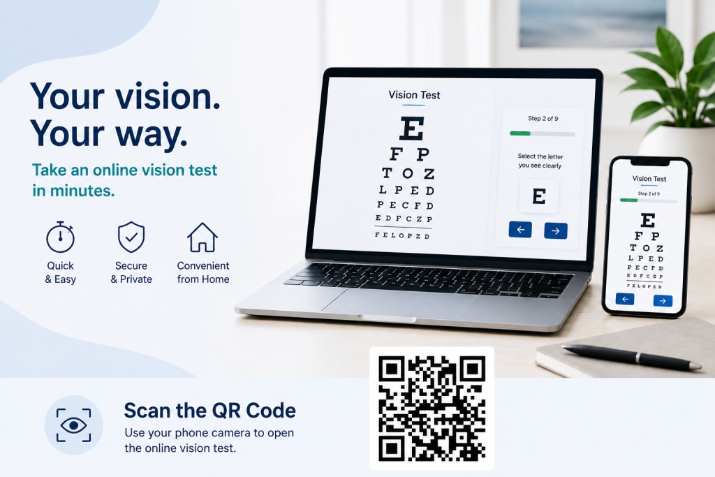Online vision test for renewing a glasses or contact lens prescription