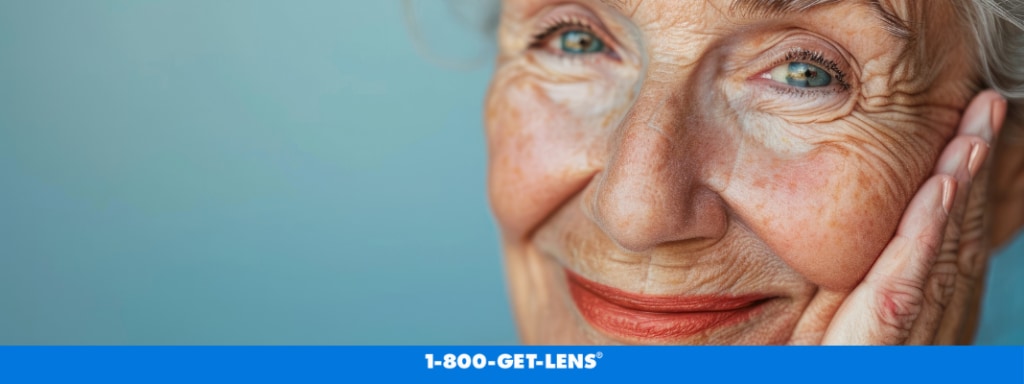 Old woman smiling holding her cheeks